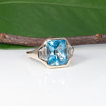 14K yellow gold London blue topaz ring with lab diamond accents