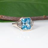 14K yellow gold London blue topaz ring with lab diamond accents