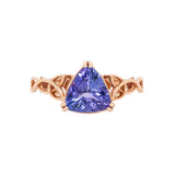 Dahlia Solid 14k Rose Gold Tanzanite Ring | Trillion Shaped, 9mm | Celtic love Knot Shank