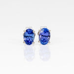 14K white gold tanzanite oval stud earrings