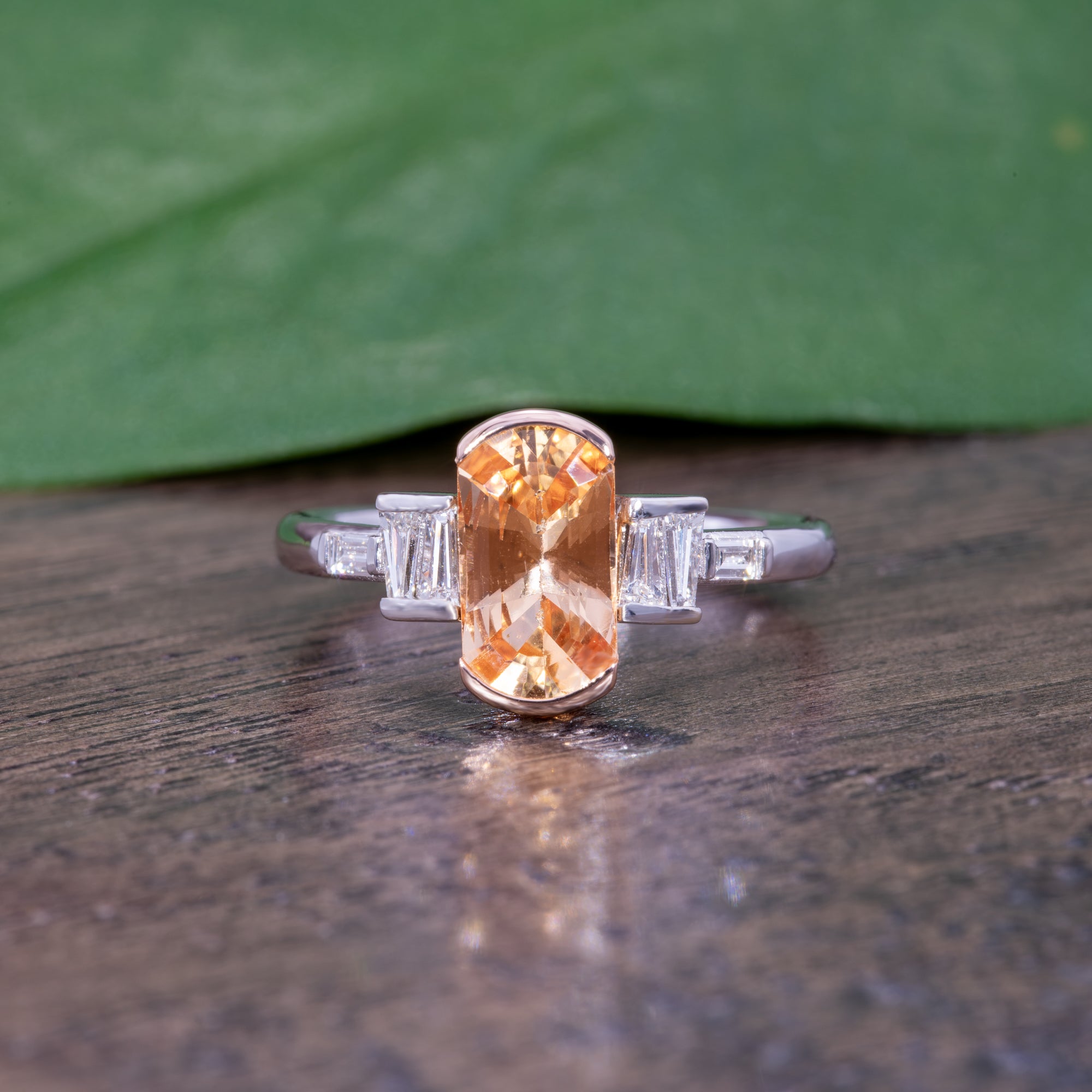 14K white & rose gold imperial topaz ring with diamond accents