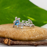 Eulalia Solid 14k Gold Aquamarine Ring with Earth Mined Diamond Accents, Trillion 5mm