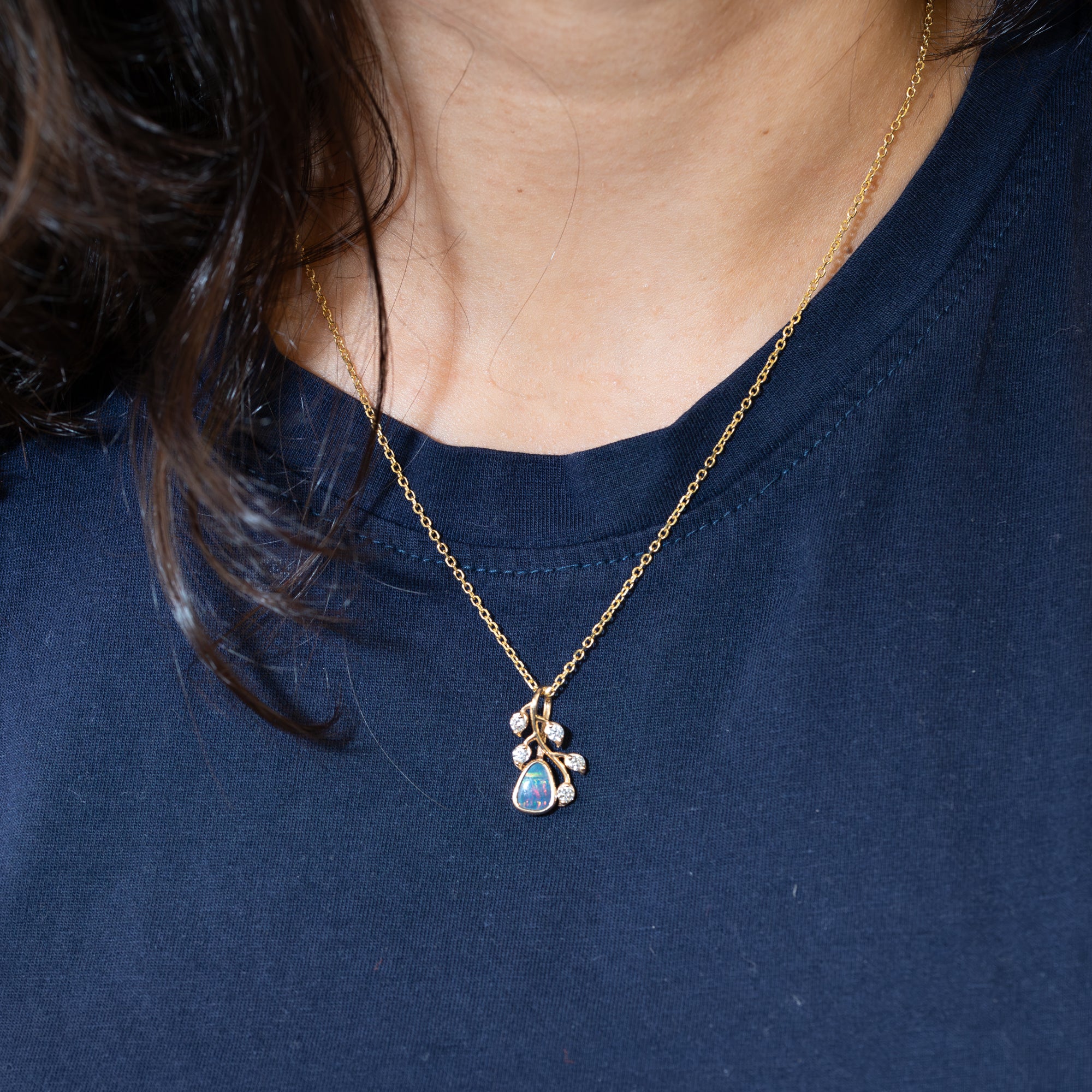 14K yellow gold boulder opal pendant