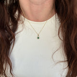 Senudi 14K Solid Gold Emerald Necklace with Natural Diamonds Accents, Round 5mm