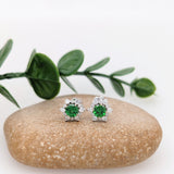 Audrey Tsavorite Stud Earrings with Natural Diamond Accents: Solid 14k White Gold, 4mm
