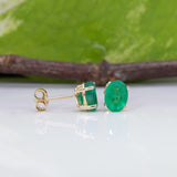 Zambian Emerald Solitaire Stud Earrings – Oval 7x5mm – Solid 14K Gold (Yellow, White or Rose)