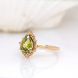Lauren 14K Yellow Gold Sphene and Natural Diamond Ring | PE 9x7mm