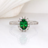 Avienne Solid 14k White Gold Tsavorite Garnet Ring with Natural Diamond Accents | 7x5mm