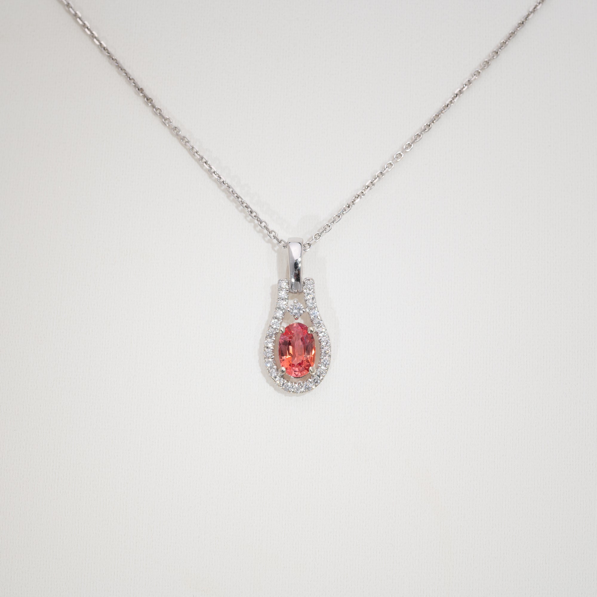 14K white gold padparadscha sapphire pendant
