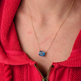 Sayuri 14k Solid Gold Solitaire London Blue Topaz Pendant, Emerald cut 12x10mm