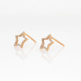 Audrey Golden Glow Star Studs with Natural Diamonds Accents: Solid 14k Rose Gold
