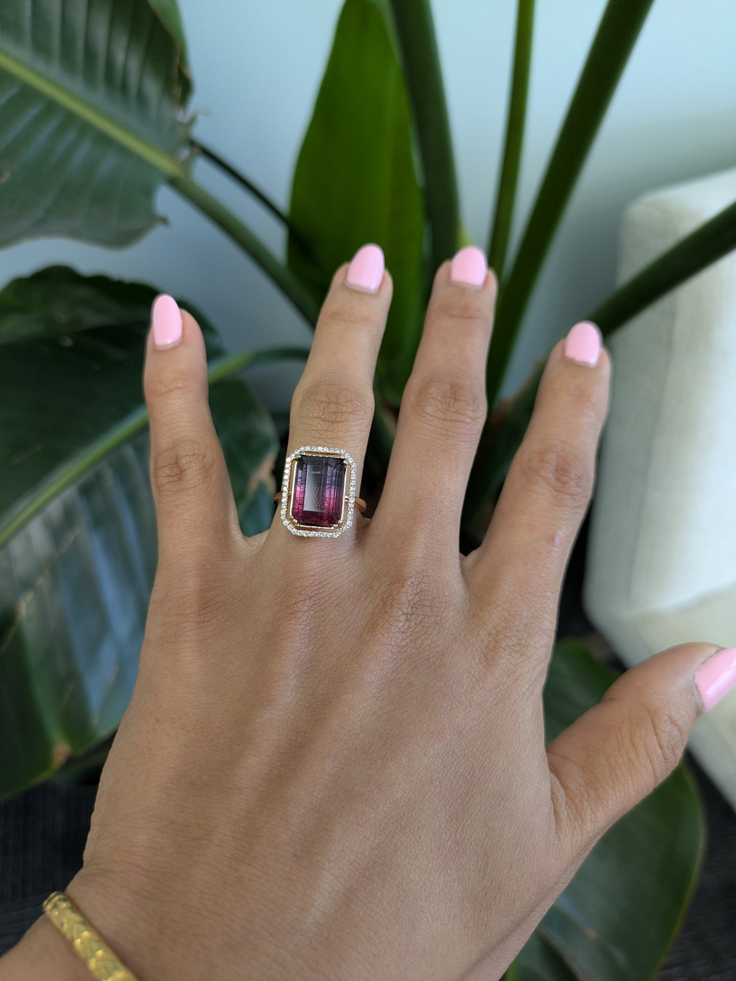 14K yellow gold bi-color tourmaline ring
