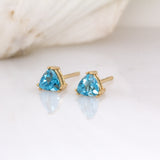 Hazel Swiss Topaz Solitaire Stud Earrings: 14k Solid Gold, Trillion 4mm