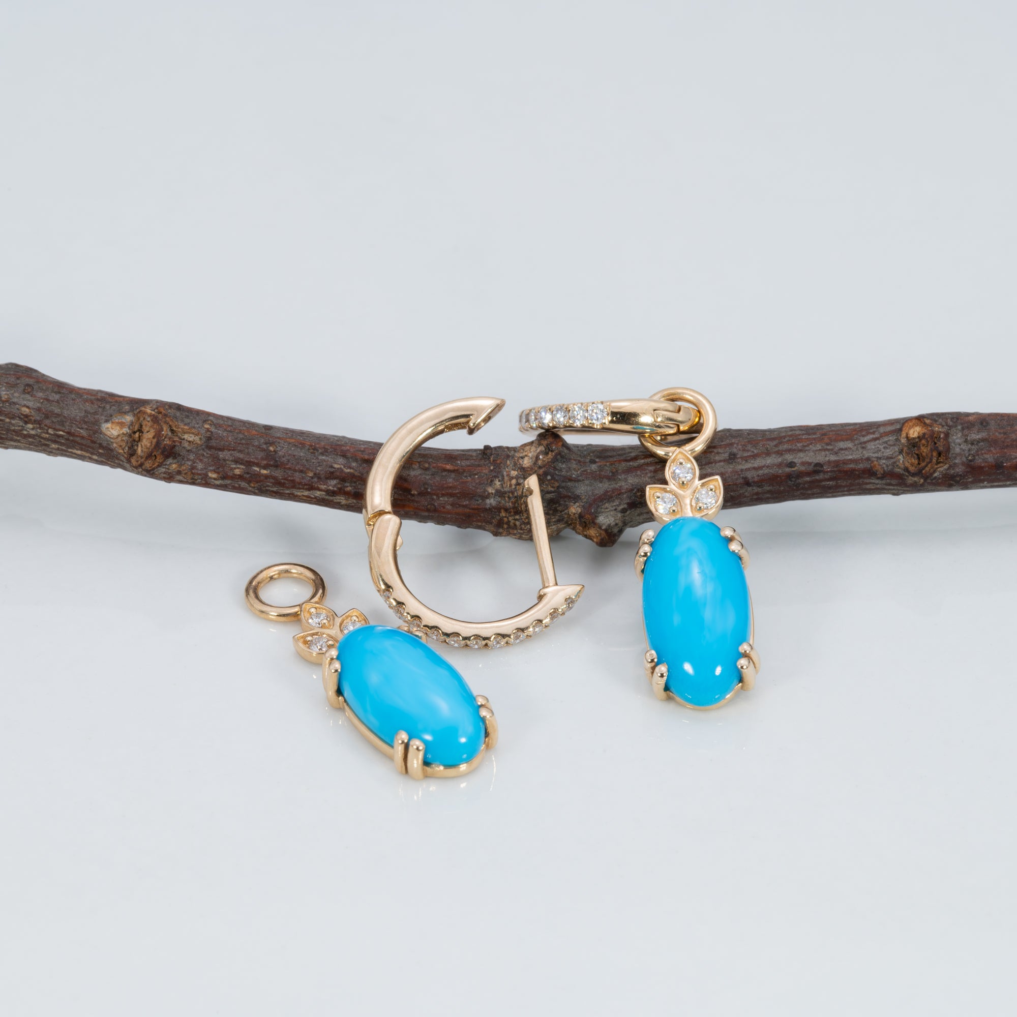 14K yellow gold sleeping beauty turquoise earrings