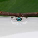14K white gold indicolite tourmaline ring with diamond accents