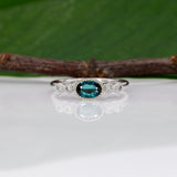 14K white gold indicolite tourmaline ring with diamond accents