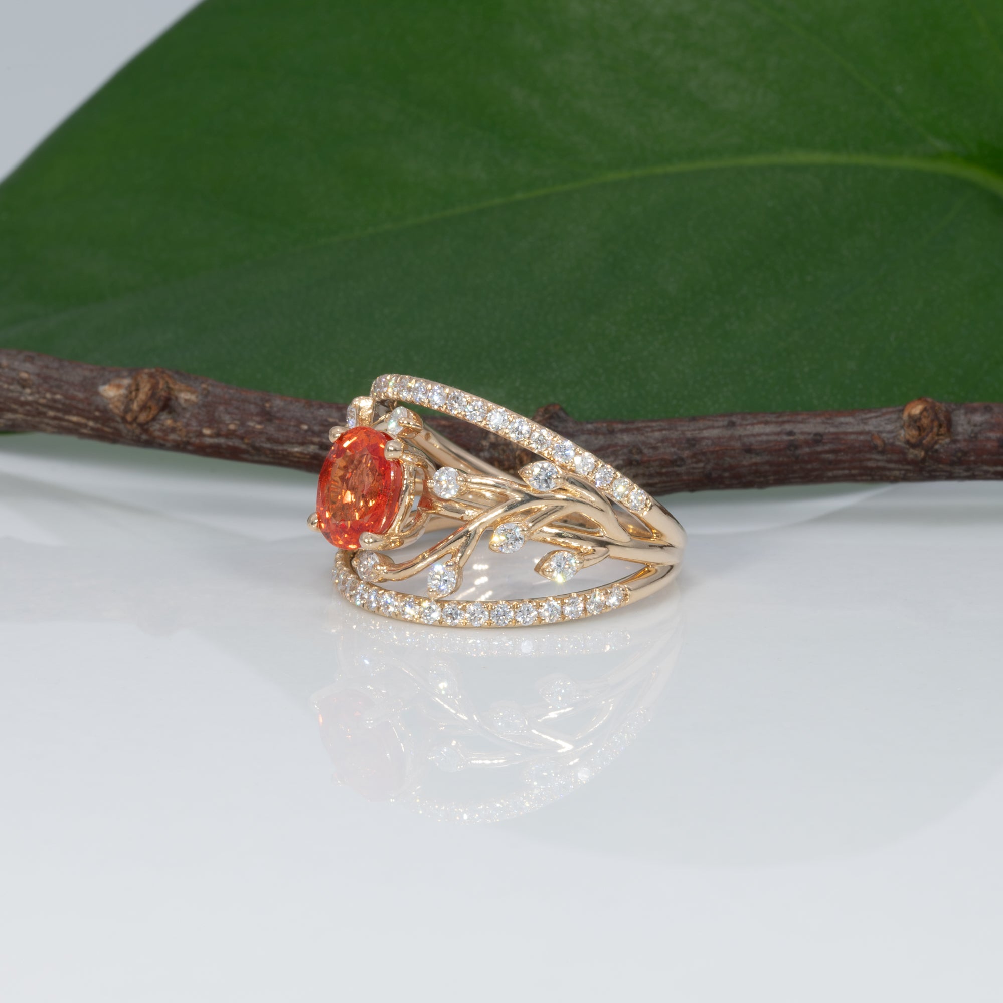 14K yellow gold padparadscha sapphire ring