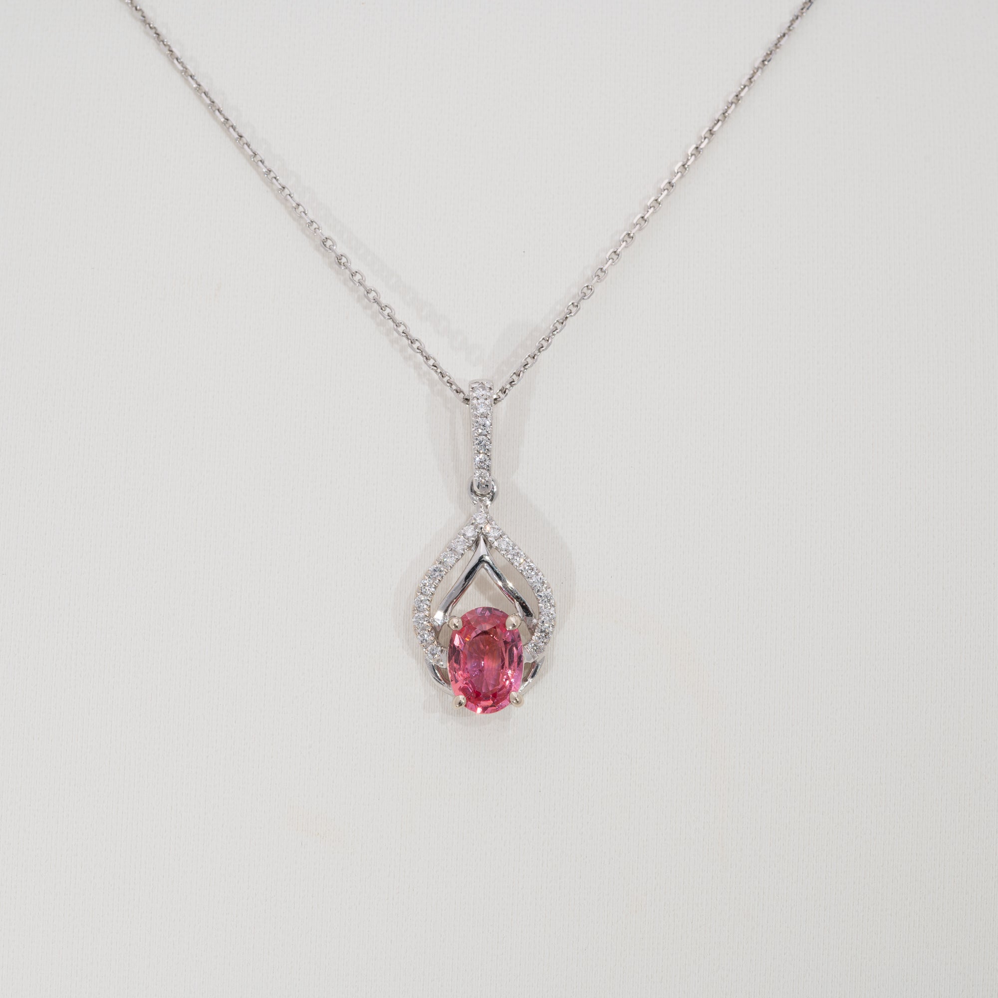 14K white gold padparadscha sapphire pendant