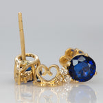 14K yellow gold Ceylon blue sapphire stud earrings with diamonds
