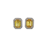 14K white gold yellow sapphire stud earrings with diamond halo