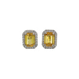 14K white gold yellow sapphire stud earrings with diamond halo