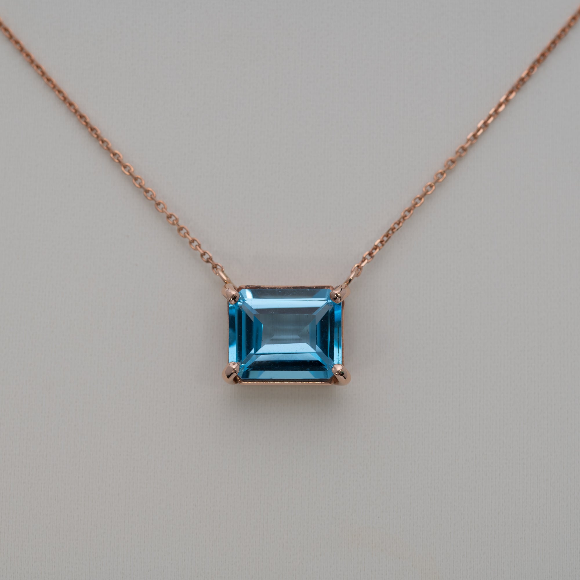 14K Rose Gold Swiss Blue Topaz Necklace