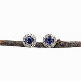 Dainty Tanzanite Studs w Natural Diamond Halo in Solid 14K White Gold | RD 4mm