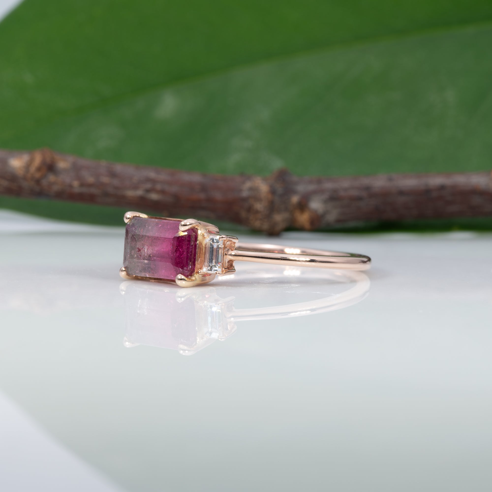 14K rose gold bi-color tourmaline ring