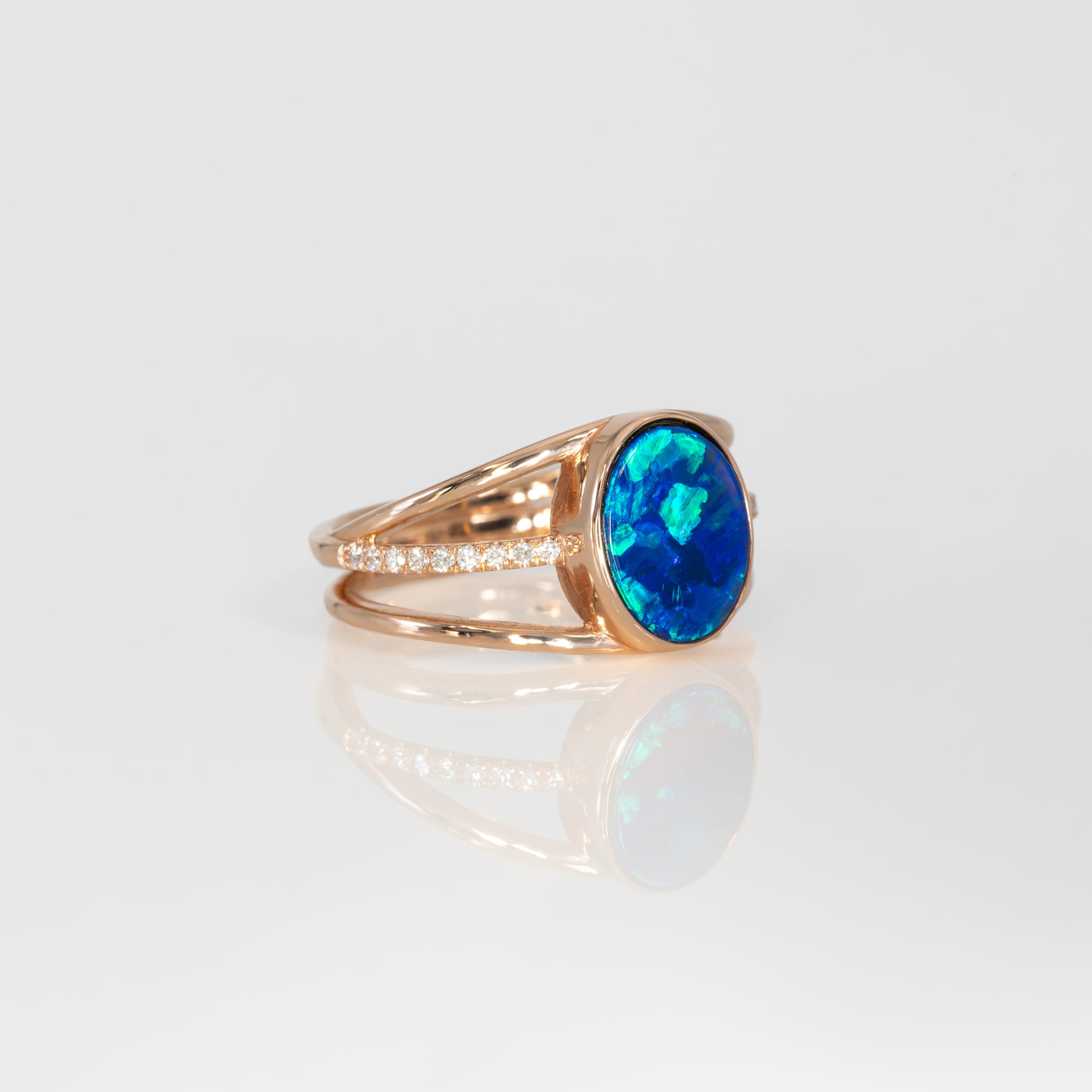 14K rose gold boulder opal ring