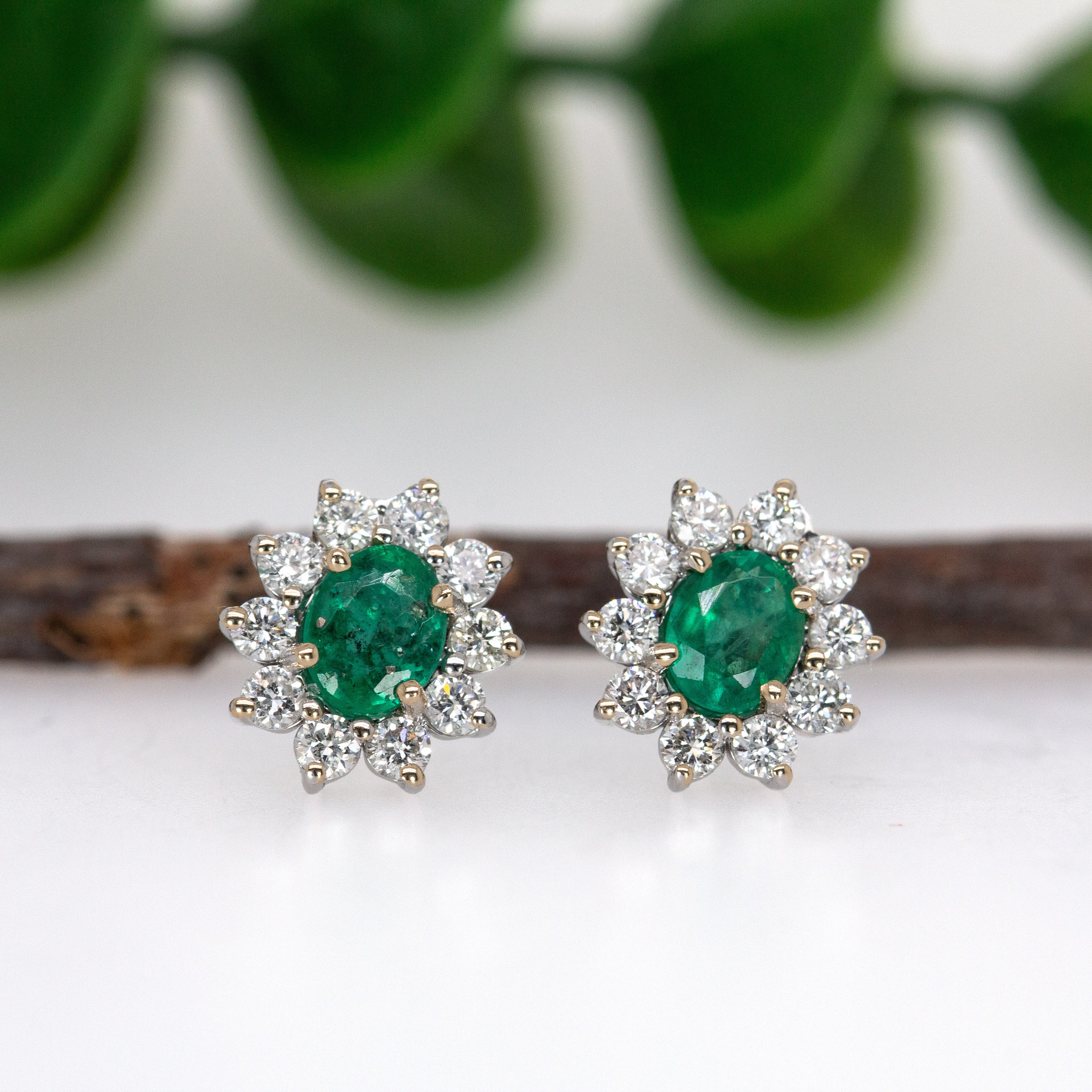 Alice 14K White Gold 0.55cts Emerald Diamond Stud Earrings | Oval 5X4mm
