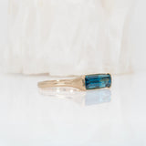 Echo Solid 14K Gold Blue Zircon Solitaire Ring, Emerald cut 16.4x4.5mm