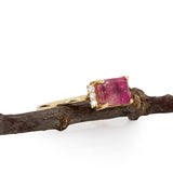 Olwen | 1.68ct Bicolor Tourmaline & Diamond Ring in 14K Yellow Gold – Emerald Cut 8×6mm – Bi-Color/Multi-Color Bicolor Tourmaline