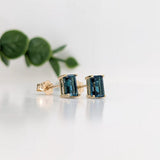 London Topaz Emerald Cut Solitaire Stud Earrings