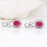 Estate 14K White Gold Ruby and Diamond Accents Earrings | Oval 10x8mm