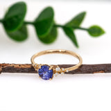 Dainty Tanzanite Ring W Natural Diamond Accents in 14K Solid Gold | Round 5.6mm