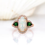 Anvisha 14K Rose Gold Brazilian Opal and Tsavorite with Diamonds Ring | Oval 13x7mm