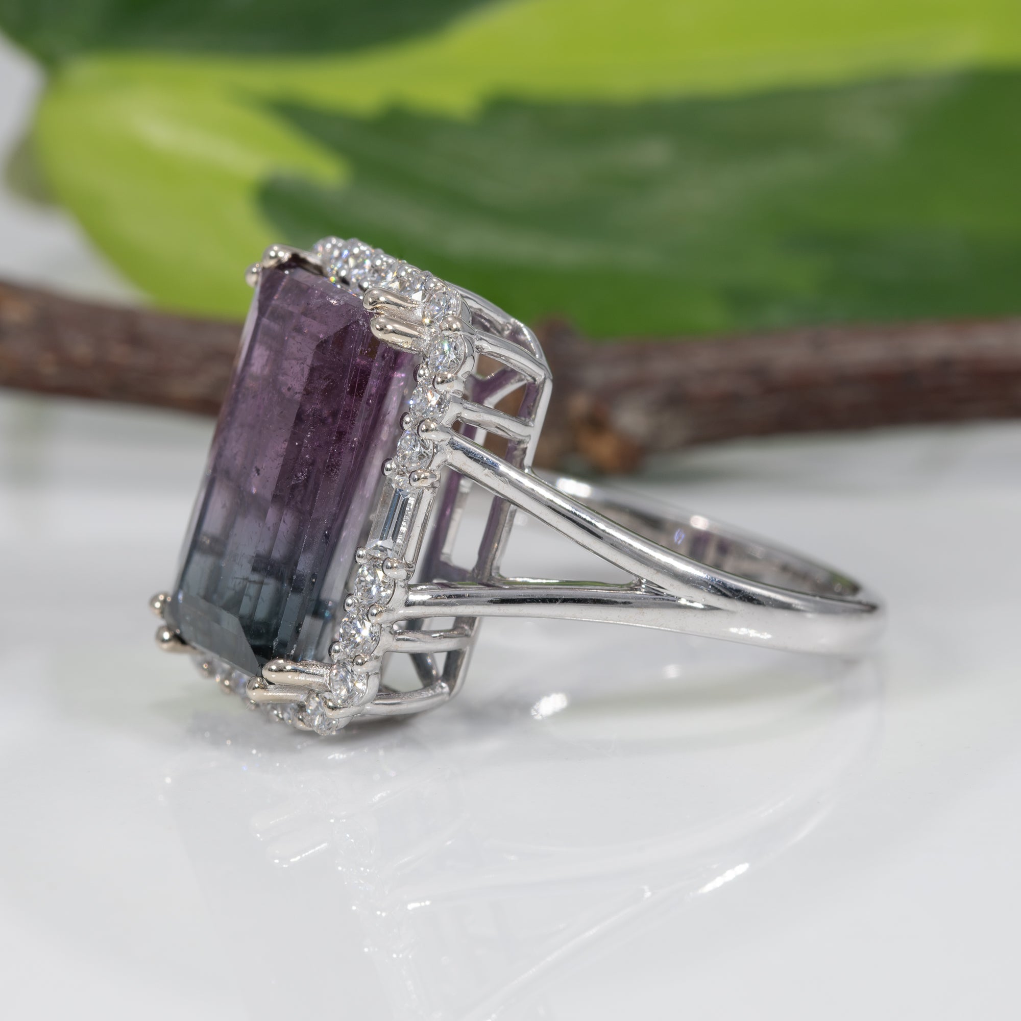 14K white gold bi-color tourmaline ring
