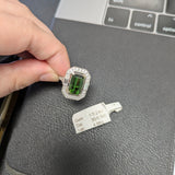 3.2ct Chrome Tourmaline Ring w Earth Mined Diamonds in Solid 14K White Gold | Emerald cut 11x6.5mm