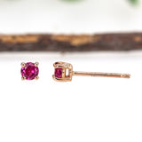 3mm Round - 14K Solid Gold Madagascar Pink Tourmaline Solitaire Studs