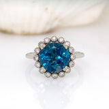 Rossana 14K White Gold London Blue Topaz Diamond Ring | Round 10mm
