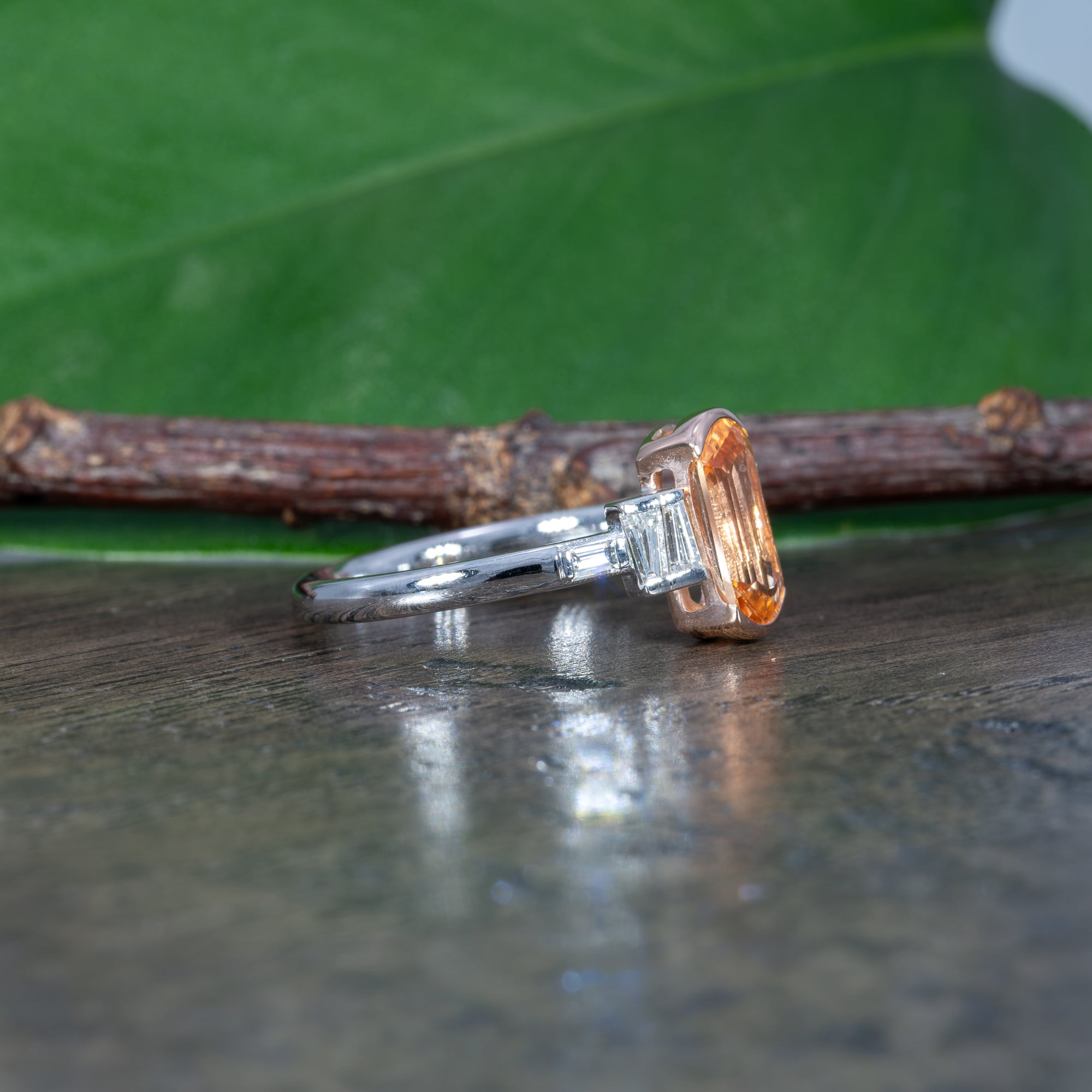 14K white & rose gold imperial topaz ring with diamond accents