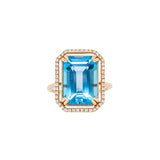Aurelia 14k Solid Gold Swiss Topaz Ring with Natural diamonds | Emerald cut, 14x10mm