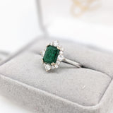 Trisha 14K White Gold Zambian Emerald Diamond Ring | EM 8x6mm
