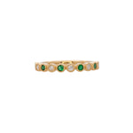 14K yellow gold Zambian emerald band ring with diamond accents