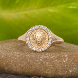 Leo Ring with Natural Diamond Accents in Solid 14K Gold, Fine Jewelry