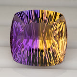 25.03Ct Natural Untreated Ametrine Loose Gemstone – Concave Cut Square Cushion 18mm Bi-Color Quartz Gem