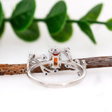 Varsha 14K Solid White Gold Orange Sapphire and Blue Sapphire Ring | EM 6x4mm