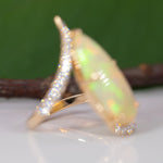 14K yellow gold Ethiopian opal cabochon ring with diamonds