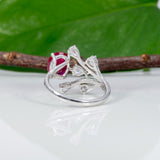 14K white gold mozambique ruby ring with diamond accents