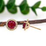 Subhi 14K Yellow Gold Madagascar Ruby Diamond Halo Earrings | Round 7mm